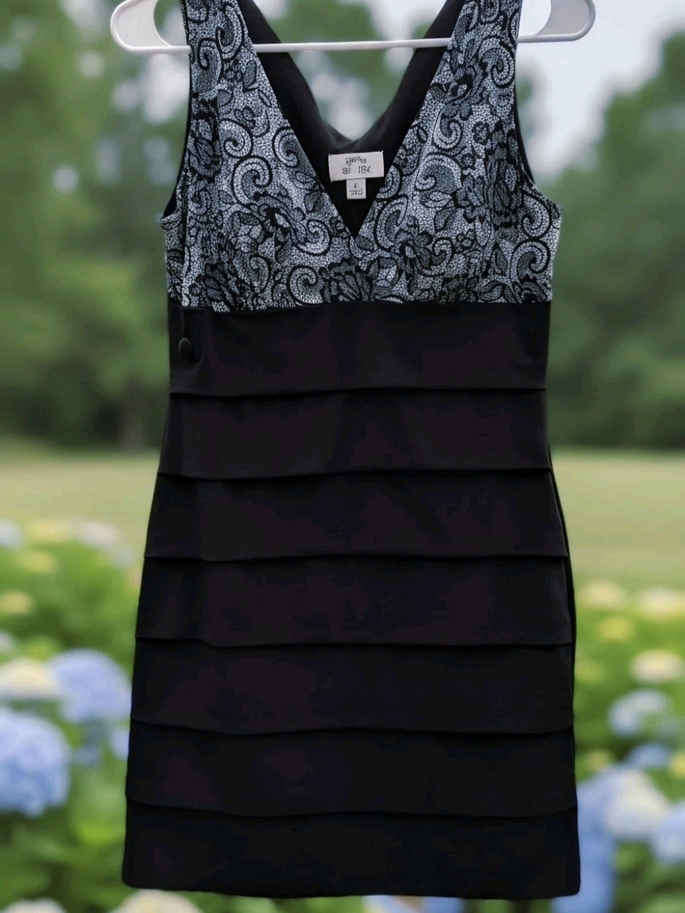 Sweet Storm Black & Silver V-Neck Layered Midi Dress